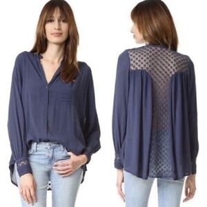 Free people the best‎ embroidered shirt in navy